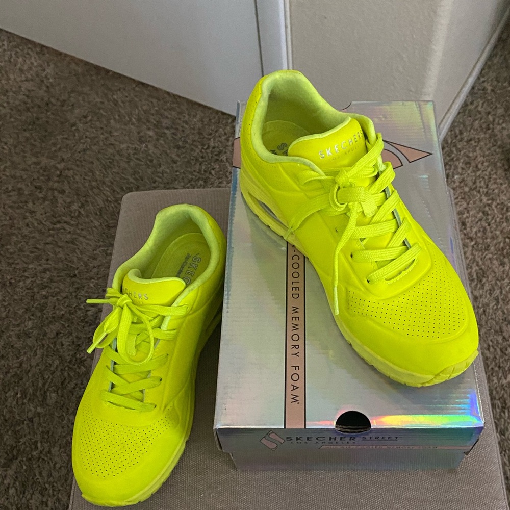 Neon Yellow Skechers Uno Sneakers